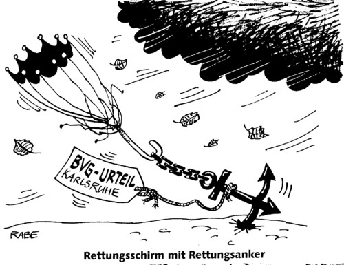 Cartoon: Rettungsanker (medium) by RABE tagged rettungsschirm,rettungsanker,bundesregierung,bundesrat,bundesverfassungsgericht,urteil,kanzlerin,merkel,eu,euro,brüssel,schuldenkrise,griechenland,anker,ankerkette,regenschirm,unwetter,sturm,herbststürme,richter,gericht,rettungsschirm,rettungsanker,bundesregierung,bundesrat,bundesverfassungsgericht,merkel