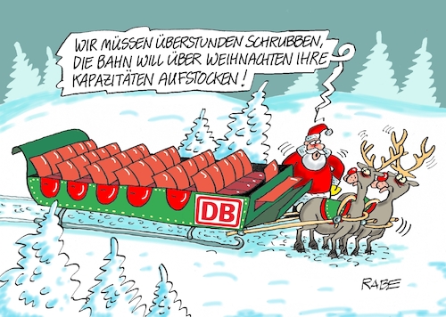 Cartoon: Rodel gut (medium) by RABE tagged bahn,db,aufstockung,entlastung,fahrgäste,kubdeb,reiseverkehr,verspätung,fahrplan,rabe,ralf,böhme,cartoon,karikatur,pressezeichnung,farbcartoon,tagescartoon,weihnachten,weihnachtsreiseverkehr,winter,weihnachtsmann,schlitten,renntiere,überstunden,bahn,db,aufstockung,entlastung,fahrgäste,kubdeb,reiseverkehr,verspätung,fahrplan,rabe,ralf,böhme,cartoon,karikatur,pressezeichnung,farbcartoon,tagescartoon,weihnachten,weihnachtsreiseverkehr,winter,weihnachtsmann,schlitten,renntiere,überstunden