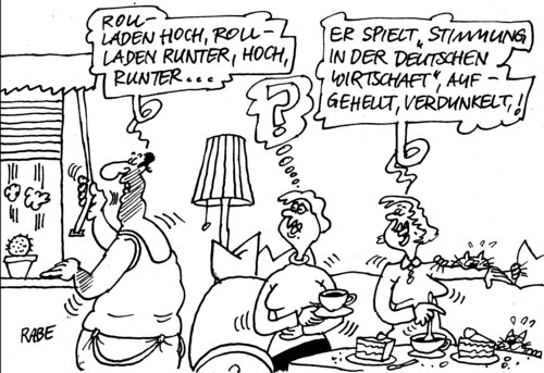 Cartoon: Rollohaftes (medium) by RABE tagged stimmung,wirtschaftsstimmung,konjunktur,flaute,euro,eurokrise,rabe,cartoon,ralf,böhme,karikatur,rettungsschirm,rollladen,aufhellung,verdunkelung,fenster,hoch,runter,prognose,kaufkraft,kauflaune,verbrauer,wirtschaftsbosse,industrie,handel,stimmung,wirtschaftsstimmung,konjunktur,flaute,euro,eurokrise,rabe,cartoon,ralf,böhme,karikatur,rettungsschirm,rollladen,aufhellung,verdunkelung,fenster,hoch,runter,prognose,kaufkraft,kauflaune,verbrauer,wirtschaftsbosse,industrie,handel