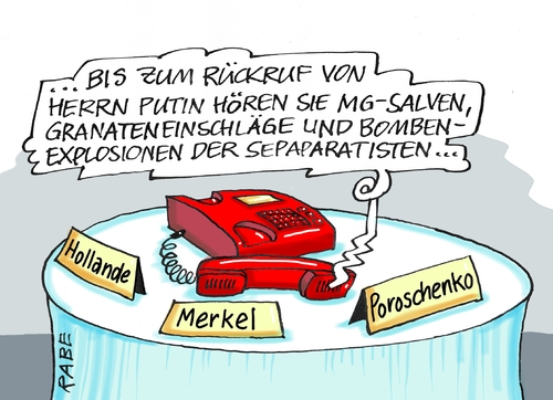 Cartoon: Runder Tisch (medium) by RABE tagged ukrainekrise,ukraine,separatisten,poroschenko,hollande,merkel,putin,moskau,kreml,verhandlungen,friedensangebot,waffenstillstand,rabe,ralf,böhme,cartoon,karikatur,pressezeichnung,farbcartoon,tagescartoon,telefon,ergebnisse,friedensmission,wafferuhe,ukrainekrise,ukraine,separatisten,poroschenko,hollande,merkel,putin,moskau,kreml,verhandlungen,friedensangebot,waffenstillstand,rabe,ralf,böhme,cartoon,karikatur,pressezeichnung,farbcartoon,tagescartoon,telefon,ergebnisse,friedensmission,wafferuhe