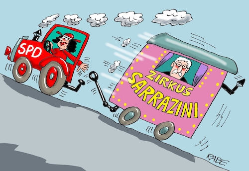 Cartoon: Sarrazin (medium) by RABE tagged spd,sarrazin,tilo,parteiausschluß,zirkus,sarrazini,tante,olaf,scholz,rabe,ralf,böhme,cartoon,karikatur,presszeichnung,farbcartoon,tagescartoon,traktor,wagen,bergab,rassismus,fremdenfeinlichkeit,spd,sarrazin,tilo,parteiausschluß,zirkus,sarrazini,tante,olaf,scholz,rabe,ralf,böhme,cartoon,karikatur,presszeichnung,farbcartoon,tagescartoon,traktor,wagen,bergab,rassismus,fremdenfeinlichkeit