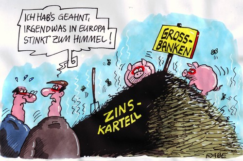 Cartoon: Sauhaufen (medium) by RABE tagged banken,bankenkrise,bankenpleite,grossbanken,investmentbanken,eu,euro,brüssel,schuldenkrise,eurokrise,bankenrettung,preisabsprachen,zinsabsprachen,zinskartelle,zinsen,zinssatz,banker,finanzchefs,aufsichtsbehörde,merkel,cdu,kanzlerin,rettungsschirm,misthaufen,sauhaufen,gestank,fäulnis,schweine,mistgabel,dung,euribor,geldhäuser,kreditinstitut,manipulation,betrug,börse,spekulanten,griechenland,europa,schuldenkrise,brüssel,euro,eu,investmentbanken,grossbanken,bankenpleite,bankenkrise,banken