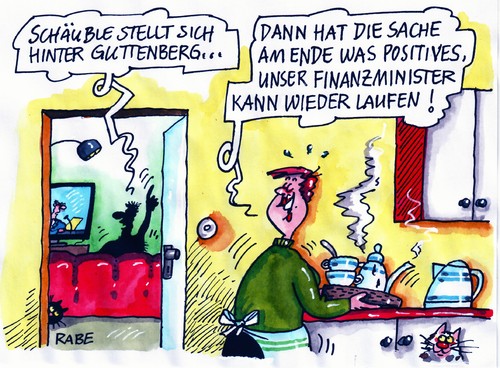 Cartoon: Schäuble steht (medium) by RABE tagged guttenberg,csu,verteidigungsminister,doktorarbeit,plagiat,abschreiben,plagiatsvorwürfe,kanzlerin,stellungnahme,cdu,bundesregierung,merkel,schäuble,finanzminister,euro,kriese,gehen,laufen,rennen,rollstuhl,fernsehgerät,nachrichten,nachrichtensprecher,tagesschau,mann,frau,ehepaar,katzen,couch,wohnzimmer,küche,anbauküche,geschirr,tassen,teller,kaffekanne,tablett,wasserkocher,guttenberg,csu,verteidigungsminister,doktorarbeit,plagiat