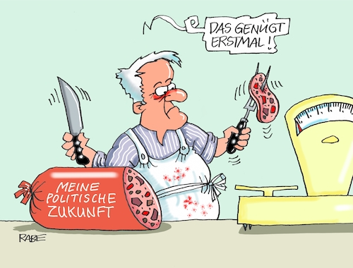 Cartoon: Scheibchenweise (medium) by RABE tagged markus,söder,csu,bayern,münchen,landesvorsitzender,horst,seehofer,merkel,cdu,union,streit,unionstreit,asylstreit,ultimatum,grenze,zurückweisung,flüchtlinge,grenzkontrollen,ämter,innenminister,parteivorsitz,rücktritt,kanzlerin,antsaufgabe,chemnitz,maasen,ankerzentren,wurst,fleischer,scheibe,salamitaktik,wurstmesser,metzger,markus,söder,csu,bayern,münchen,landesvorsitzender,horst,seehofer,merkel,cdu,union,streit,unionstreit,asylstreit,ultimatum,grenze,zurückweisung,flüchtlinge,grenzkontrollen,ämter,innenminister,parteivorsitz,rücktritt,kanzlerin,antsaufgabe,chemnitz,maasen,ankerzentren,wurst,fleischer,scheibe,salamitaktik,wurstmesser,metzger