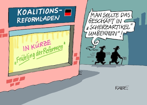 Cartoon: Scherzartikel (medium) by RABE tagged merz,kanzler,koalition,union,spd,klingbeil,cartoon,karikatur,pressezeichnung,farbcartoon,tagescartoon,db,bahn,frühling,frühjahr,frühjahrsputz,ice,zug,blumenkasten,blumenkästen,bas,reformen,reformladen,umdekoration,schaufenster,scherz,scherzkeks,scherzartikel,merz,kanzler,koalition,union,spd,klingbeil,cartoon,karikatur,pressezeichnung,farbcartoon,tagescartoon,db,bahn,frühling,frühjahr,frühjahrsputz,ice,zug,blumenkasten,blumenkästen,bas,reformen,reformladen,umdekoration,schaufenster,scherz,scherzkeks,scherzartikel