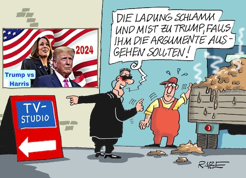 Cartoon: Schlammiges (medium) by RABE tagged trump,biden,usa,vorwahlen,präsidentschaftswahl,rabe,ralf,böhme,cartoon,karikatur,pressezeichnung,farbcartoon,tagescartoon,hai,haifisch,floss,floß,nato,untergang,bedrohung,kamala,harris,tv,fernsehduell,duell,lkw,fuhre,schlamm,dreck,mist,trump,biden,usa,vorwahlen,präsidentschaftswahl,rabe,ralf,böhme,cartoon,karikatur,pressezeichnung,farbcartoon,tagescartoon,hai,haifisch,floss,floß,nato,untergang,bedrohung,kamala,harris,tv,fernsehduell,duell,lkw,fuhre,schlamm,dreck,mist