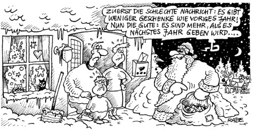 Cartoon: Schlechte Nachricht (medium) by RABE tagged nachrichten,euro,geld,weihnachten,geschenke,weihnachtsmann,bescherung,weihnachtsbaum,dezember,schnee,rentiere,sparen,wirtschaftskrise,weihnachten,weihnachtsmann,geschenkesack,schnee,rentiere,sparsamkeit,wirtschaft,euro,geschenke,konsum,finanzkrise,wirtschaftskrise