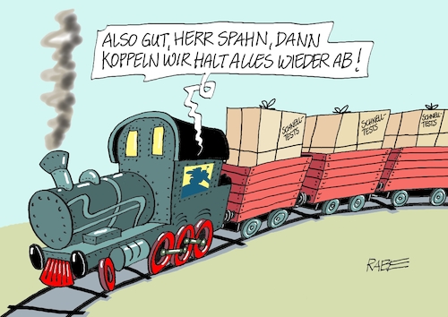 Cartoon: Schnelltest (medium) by RABE tagged corona,schnelltest,flughäfen,bahnhöfe,reiserückkehrer,testpflicht,markus,söder,bußgelder,ber,hauptstadtflughafen,eröffnung,fluggäste,viren,maskenpflicht,abstandsregeln,schnelltests,spahn,rückzug,eisenbahn,gleise,abkopplung,wagon,lok,kisten,lockdown,shutdown,lockerungen,impfstoff,test,corona,schnelltest,flughäfen,bahnhöfe,reiserückkehrer,testpflicht,markus,söder,bußgelder,ber,hauptstadtflughafen,eröffnung,fluggäste,viren,maskenpflicht,abstandsregeln,schnelltests,spahn,rückzug,eisenbahn,gleise,abkopplung,wagon,lok,kisten,lockdown,shutdown,lockerungen,impfstoff,test