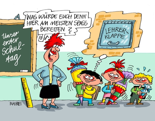 Cartoon: Schulanfang (medium) by RABE tagged schule,schuljahr,schulbeginn,schulstart,chüler,abc,schützen,zuckertüte,lehrer,klappe,grundschüler,klasse,rabe,ralf,böhme,cartoon,karikatur,pressezeichnung,farbcartoon,tagescartoon,schultafel,lehrerin,klassenzimmer,kreide,schule,schuljahr,schulbeginn,schulstart,chüler,abc,schützen,zuckertüte,lehrer,klappe,grundschüler,klasse,rabe,ralf,böhme,cartoon,karikatur,pressezeichnung,farbcartoon,tagescartoon,schultafel,lehrerin,klassenzimmer,kreide