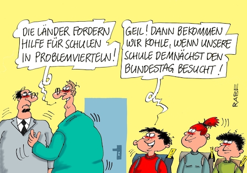 Cartoon: Schule im Problemviertel (medium) by RABE tagged schule,schüler,bildungsministerin,pisa,test,klassenzimmer,lehrer,rabe,ralf,böhme,cartoon,karikatur,pressezeichnung,farbcaroon,tagescartoon,telent,bildungsministerium,leistung,förderung,probleme,problemviertel,bundesländer,hilfe,unterstützung,klassenfahrt,schulfahrt,bundestag,regierungsviertel,schule,schüler,bildungsministerin,pisa,test,klassenzimmer,lehrer,rabe,ralf,böhme,cartoon,karikatur,pressezeichnung,farbcaroon,tagescartoon,telent,bildungsministerium,leistung,förderung,probleme,problemviertel,bundesländer,hilfe,unterstützung,klassenfahrt,schulfahrt,bundestag,regierungsviertel