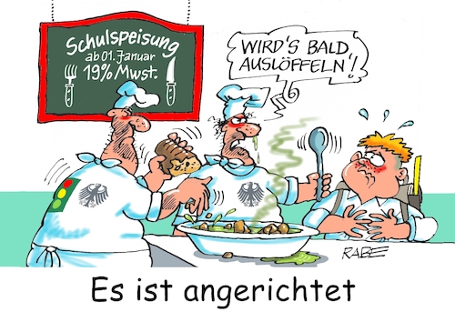 Cartoon: Schulspeisung (medium) by RABE tagged ampelregierung,scholz,spd,grüne,fdp,lindner,kinder,kindergrundsicherung,rabe,ralf,böhme,cartoon,karikatur,pressezeichnung,farbcartoon,tagescartoon,hausmeister,ohren,zähne,schulessen,schulspeisung,beitragserhöhung,mehrwertsteuererhöhung,gastronomie,restaurants,essenanbieter,schulküche,unterstützung,schüler,schule,mittagessen,köche,koch,suppe,löffel,ampelregierung,scholz,spd,grüne,fdp,lindner,kinder,kindergrundsicherung,rabe,ralf,böhme,cartoon,karikatur,pressezeichnung,farbcartoon,tagescartoon,hausmeister,ohren,zähne,schulessen,schulspeisung,beitragserhöhung,mehrwertsteuererhöhung,gastronomie,restaurants,essenanbieter,schulküche,unterstützung,schüler,schule,mittagessen,köche,koch,suppe,löffel