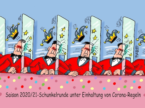 Cartoon: Schunkelwalzer (medium) by RABE tagged virus,corona,pandemie,coronakrise,rabe,ralf,böhme,cartoon,karikatur,pressezeichnung,farbcartoon,tagescartoon,viren,virenschutz,mundschutz,desinfektion,föderal,föderalismus,ländersache,abstandsregeln,maskenpflicht,veranstaltungen,kultur,schunkelrunde,karneval,fasching,rosenmontag,narren,elferrat,trennwand,plexiglas,aerosole,narrenkappe,beule,crash,faschingssaison,session,saison,virus,corona,pandemie,coronakrise,rabe,ralf,böhme,cartoon,karikatur,pressezeichnung,farbcartoon,tagescartoon,viren,virenschutz,mundschutz,desinfektion,föderal,föderalismus,ländersache,abstandsregeln,maskenpflicht,veranstaltungen,kultur,schunkelrunde,karneval,fasching,rosenmontag,narren,elferrat,trennwand,plexiglas,aerosole,narrenkappe,beule,crash,faschingssaison,session,saison