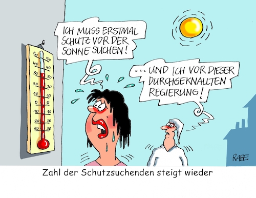 Cartoon: Schutzsuchende (medium) by RABE tagged hitze,hitzewelle,wärme,sommer,sonne,schweiss,thermometer,hitzerekord,trockenheit,schattenrabe,ralf,böhme,cartoon,karikatur,pressezeichnung,farbcartoon,tagescartoon,bundesregierung,groko,asylstreit,koalitionskrach,regierungsunfähigkeit,merkel,seehofer,streit,rücktritt,kasperletheater,hitze,hitzewelle,wärme,sommer,sonne,schweiss,thermometer,hitzerekord,trockenheit,schattenrabe,ralf,böhme,cartoon,karikatur,pressezeichnung,farbcartoon,tagescartoon,bundesregierung,groko,asylstreit,koalitionskrach,regierungsunfähigkeit,merkel,seehofer,streit,rücktritt,kasperletheater