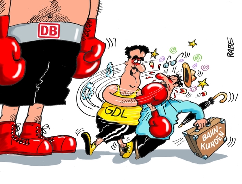 Cartoon: Schwergewichtiges (medium) by RABE tagged streik,bahnstreik,gewerkschaften,lokfüher,bahn,ag,gdl,evg,verhandlungen,frankfurt,ralf,böhme,cartoon,karikatur,pressezeichnung,farbcartoon,tagescartoon,bahnhof,reisende,weselsky,boxring,boxer,bahnkunden,ko,kinnhagen,schattenboxer,streik,bahnstreik,gewerkschaften,lokfüher,bahn,ag,gdl,evg,verhandlungen,frankfurt,ralf,böhme,cartoon,karikatur,pressezeichnung,farbcartoon,tagescartoon,bahnhof,reisende,weselsky,boxring,boxer,bahnkunden,ko,kinnhagen,schattenboxer