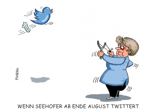 Cartoon: Seehofer twittert (medium) by RABE tagged markus,söder,csu,bayern,münchen,landesvorsitzender,horst,seehofer,merkel,cdu,union,streit,unionstreit,asylstreit,ultimatum,grenze,zurückweisung,flüchtlinge,grenzkontrollen,twitter,nachrichtendienst,august,wahlkampf,internett,kanzlerin,katapult,schleuder,krampen,abschuß,vogel,markus,söder,csu,bayern,münchen,landesvorsitzender,horst,seehofer,merkel,cdu,union,streit,unionstreit,asylstreit,ultimatum,grenze,zurückweisung,flüchtlinge,grenzkontrollen,twitter,nachrichtendienst,august,wahlkampf,internett,kanzlerin,katapult,schleuder,krampen,abschuß,vogel