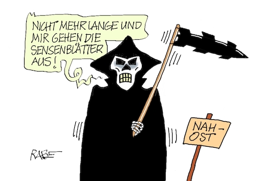 Cartoon: Sense mit Nachschub (medium) by RABE tagged trump,präsident,usa,donald,einmarsch,erstürmung,cartoon,karikatur,pressezeichnung,rabe,ralf,böhme,farbcartoon,tagescartoon,venezuela,südamerika,maduro,regimewechsel,weltordnung,kongress,völkerrecht,tod,sense,sensenblatt,rakete,mangel,mangelware,iran,irankonfligt,golfregion,dubai,israel,konflikt,libanon,raketenbeschuss,rüstungsindustrie,trump,präsident,usa,donald,einmarsch,erstürmung,cartoon,karikatur,pressezeichnung,rabe,ralf,böhme,farbcartoon,tagescartoon,venezuela,südamerika,maduro,regimewechsel,weltordnung,kongress,völkerrecht,tod,sense,sensenblatt,rakete,mangel,mangelware,iran,irankonfligt,golfregion,dubai,israel,konflikt,libanon,raketenbeschuss,rüstungsindustrie