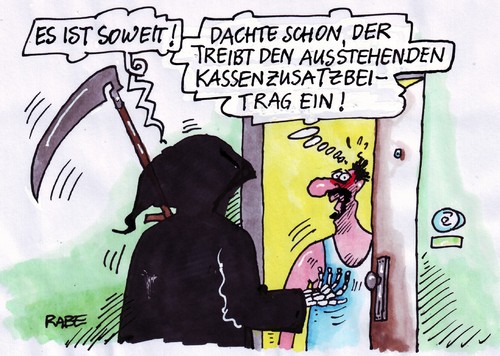 Cartoon: Sensenmann (medium) by RABE tagged gesundheitsreform,krankenkassen,gesetzliche,kassen,rösler,fdp,gesundheitsminister,euro,krise,patienten,zuzahlung,kassenzusatzbeitrag,barmer,aok,kassenpatient,arzt,doktor,wartezimmer,behandlung,diagnose,tod,sensenmann,mann,knochenhand,korridortüre,klingel,eintreiber,pfänden,kuckuck,gerichtsvollzieher,gesundheitsreform,krankenkassen,kassen,rösler,fdp,gesundheitsminister,patienten,zuzahlung,kassenzusatzbeitrag,barmer,aok,kassenpatient