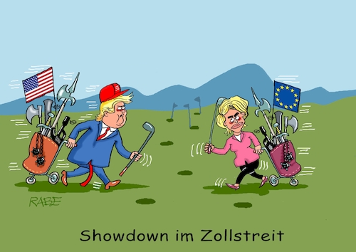 Cartoon: Showdown (medium) by RABE tagged trump,kanada,gipfel,gipfeltreffen,staatschefs,rabe,ralf,böhme,cartoon,karikatur,pressezeichnung,farbcartoon,tagescartoon,gespenst,geist,angst,donald,usa,nato,natoaustritt,schild,turnbarry,golfplatz,showdown,ursula,von,der,leyen,zoll,zollstreit,eu,europa,lösung,handel,handelskrieg,golf,trolli,schläger,waffen,gewehr,schwert,streitkolben,lanze,duell,trump,kanada,gipfel,gipfeltreffen,staatschefs,rabe,ralf,böhme,cartoon,karikatur,pressezeichnung,farbcartoon,tagescartoon,gespenst,geist,angst,donald,usa,nato,natoaustritt,schild,turnbarry,golfplatz,showdown,ursula,von,der,leyen,zoll,zollstreit,eu,europa,lösung,handel,handelskrieg,golf,trolli,schläger,waffen,gewehr,schwert,streitkolben,lanze,duell