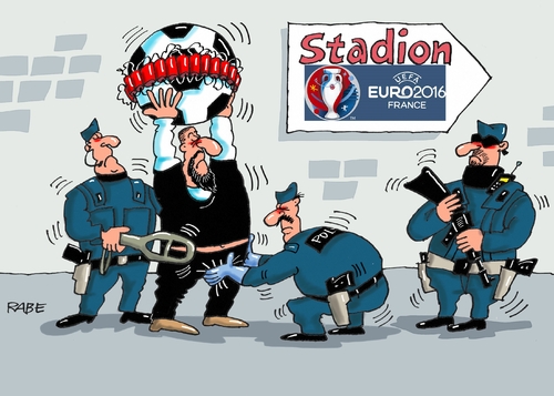 Cartoon: Sicherheitskontrollen (medium) by RABE tagged fußball,em,paris,nationalelf,löw,reus,ruby,brandt,bellarabi,rabe,ralf,böhme,cartoon,karikatur,pressezeichnung,farbcartoon,tagescartoo,auswahl,kader,sicherheitskontrollen,leibesvisitation,sprengstoff,sprengstoffgürtel,attentäter,stadion,fußballstadion,polizei,fußball,em,paris,nationalelf,löw,reus,ruby,brandt,bellarabi,rabe,ralf,böhme,cartoon,karikatur,pressezeichnung,farbcartoon,tagescartoo,auswahl,kader,sicherheitskontrollen,leibesvisitation,sprengstoff,sprengstoffgürtel,attentäter,stadion,fußballstadion,polizei