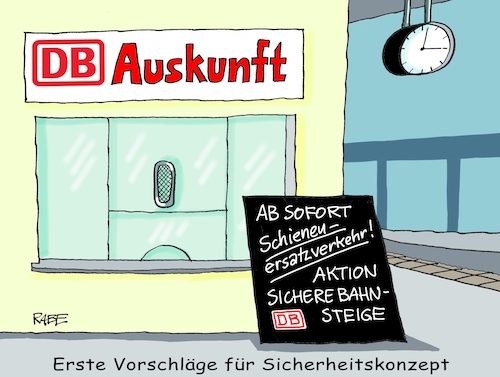 Cartoon: Sicherheitskonzept (medium) by RABE tagged db,deutsche,bahn,schiene,modernisierung,verkehrsminister,scheuer,csu,bund,rabe,ralf,böhme,cartoon,karikatur,pressezeichnung,farbcartoon,tagescartoon,michel,fahrpreise,zug,fahrpreiserhöhung,sicherheit,sicherheitskonzept,bahnsteige,attentat,frankfurt,bahnsteigkante,schubser,schieneersatzverkehr,db,deutsche,bahn,schiene,modernisierung,verkehrsminister,scheuer,csu,bund,rabe,ralf,böhme,cartoon,karikatur,pressezeichnung,farbcartoon,tagescartoon,michel,fahrpreise,zug,fahrpreiserhöhung,sicherheit,sicherheitskonzept,bahnsteige,attentat,frankfurt,bahnsteigkante,schubser,schieneersatzverkehr