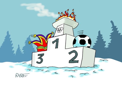 Cartoon: Siegerehrung (medium) by RABE tagged kälte,winter,frost,eis,schnee,wetter,wetterbericht,eisglätte,dauerfrost,cartoon,karikatur,rabe,ralf,böhme,tageszeichnung,farbcartoon,pressezeichnung,feuerwehr,kind,eisen,metall,zunge,klima,klimakleber,wintersport,olympia,olympiade,winterspiele,siegerehrung,podest,siegerpodest,treppchen,fußball,karneval,fasching,kälte,winter,frost,eis,schnee,wetter,wetterbericht,eisglätte,dauerfrost,cartoon,karikatur,rabe,ralf,böhme,tageszeichnung,farbcartoon,pressezeichnung,feuerwehr,kind,eisen,metall,zunge,klima,klimakleber,wintersport,olympia,olympiade,winterspiele,siegerehrung,podest,siegerpodest,treppchen,fußball,karneval,fasching