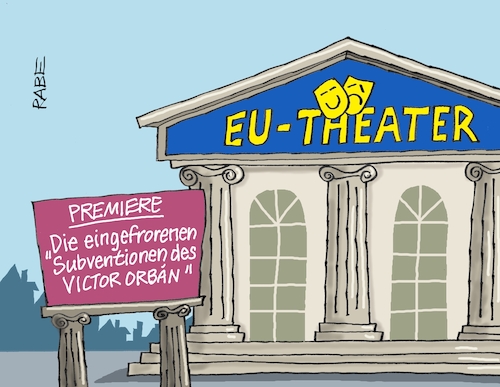 Cartoon: So ein Theater (medium) by RABE tagged eu,europa,euro,gelder,milliarden,orban,ungarn,rabe,ralf,böhme,cartoon,karikatur,pressezeichnung,farbcartoon,tagescartoon,hilfsgelder,ukraine,zustimmung,victor,theater,uraufführung,premiere,subventionen,fördergelder,eu,europa,euro,gelder,milliarden,orban,ungarn,rabe,ralf,böhme,cartoon,karikatur,pressezeichnung,farbcartoon,tagescartoon,hilfsgelder,ukraine,zustimmung,victor,theater,uraufführung,premiere,subventionen,fördergelder