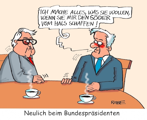 Cartoon: Södersondierung (medium) by RABE tagged grüne,jamaika,sondierungsgespräche,regierungsbildung,amtshandlung,rabe,ralf,böhme,cartoon,karikatur,pressezeichnung,farbcartoon,tagescartoon,sondierung,endergebnis,bundespräsident,steinmeier,spd,treffen,gespräch,seehofer,csu,bayern,söder,kompromiss,neuwahlen,minderheitsregierung,grüne,jamaika,sondierungsgespräche,regierungsbildung,amtshandlung,rabe,ralf,böhme,cartoon,karikatur,pressezeichnung,farbcartoon,tagescartoon,sondierung,endergebnis,bundespräsident,steinmeier,spd,treffen,gespräch,seehofer,csu,bayern,söder,kompromiss,neuwahlen,minderheitsregierung