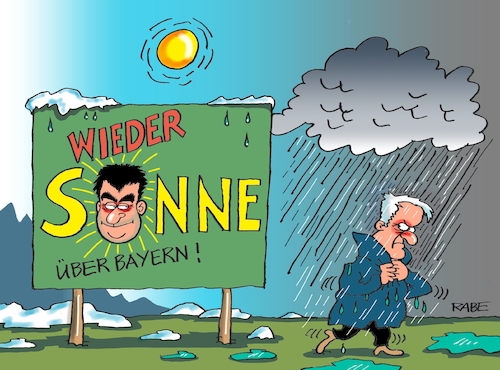 Cartoon: Sonnenschein Söder (medium) by RABE tagged söder,sonnenschein,markus,münchen,bayern,csu,parteispitze,parteivorsitz,wahl,akk,rabe,ralf,böhme,cartoon,karikatur,pressezeichnung,farbcartoon,tagescartoon,sonne,billboard,werbetafel,plakat,regen,tauwetter,schneeschmelze,regenwolke,landesregierung,söder,sonnenschein,markus,münchen,bayern,csu,parteispitze,parteivorsitz,wahl,akk,rabe,ralf,böhme,cartoon,karikatur,pressezeichnung,farbcartoon,tagescartoon,sonne,billboard,werbetafel,plakat,regen,tauwetter,schneeschmelze,regenwolke,landesregierung