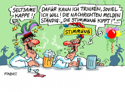 Cartoon: Stimmungsschwankung (medium) by RABE tagged stimmung,kippen,wirtschaft,flüchtlingskrise,flüchtlinge,bevölkerung,merkel,politbarometer,meinungsumfrage,stimmungstief,rabe,ralf,böhme,cartoon,karikatur,pressezeichnung,farbcartoon,tagescartoon,fasching,karneval,narren,narrenkappe,kappe,stimmung,kippen,wirtschaft,flüchtlingskrise,flüchtlinge,bevölkerung,merkel,politbarometer,meinungsumfrage,stimmungstief,rabe,ralf,böhme,cartoon,karikatur,pressezeichnung,farbcartoon,tagescartoon,fasching,karneval,narren,narrenkappe,kappe