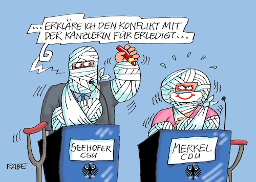 Cartoon: Streit Merkel Seehofer (medium) by RABE tagged markus,söder,csu,bayern,münchen,landesvorsitzender,horst,seehofer,merkel,cdu,union,streit,unionstreit,asylstreit,ultimatum,grenze,zurückweisung,flüchtlinge,grenzkontrollen,kanzlerin,erledigung,kompromisslösung,rednerpult,verband,gipsverband,masterplan,asylkompromiss,markus,söder,csu,bayern,münchen,landesvorsitzender,horst,seehofer,merkel,cdu,union,streit,unionstreit,asylstreit,ultimatum,grenze,zurückweisung,flüchtlinge,grenzkontrollen,kanzlerin,erledigung,kompromisslösung,rednerpult,verband,gipsverband,masterplan,asylkompromiss