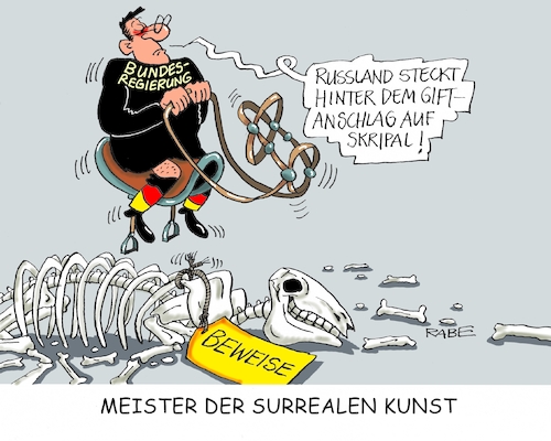 Cartoon: Surreale Meisterwerke (medium) by RABE tagged russlan,moskau,präsidentenwahl,kreml,kremlchef,putin,rabe,ralf,böhme,cartoon,karikatur,pressezeichnung,farbcartoon,tagescartoon,wetter,wetterbericht,kaltfront,kältewelle,skripal,giftanschlag,london,may,bundesregierung,beweise,surrealismus,sattel,pferd,reiter,zaumzeug,skelett,knochen,opcw,nervengift,nervengiftanschlag,exekutivrat,untersuchung,chemiewaffen,russlan,moskau,präsidentenwahl,kreml,kremlchef,putin,rabe,ralf,böhme,cartoon,karikatur,pressezeichnung,farbcartoon,tagescartoon,wetter,wetterbericht,kaltfront,kältewelle,skripal,giftanschlag,london,may,bundesregierung,beweise,surrealismus,sattel,pferd,reiter,zaumzeug,skelett,knochen,opcw,nervengift,nervengiftanschlag,exekutivrat,untersuchung,chemiewaffen