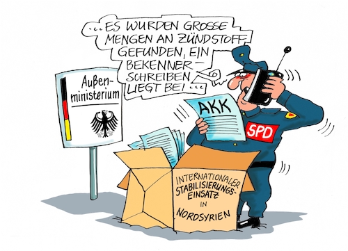 Cartoon: Syrrealistische Stabilisierung (medium) by RABE tagged groko,union,cdu,csu,spd,merkel,akk,berlin,bundesregierung,befragung,rabe,ralf,böhme,cartoon,karikatur,pressezeichnung,farbcartoon,tagescartoon,prügelei,halbzeit,halbzeitbilanz,syrien,syrieneinsatz,putin,erdogan,sadad,sotschi,truppenabzug,ami,trump,stabilisirungseinsatz,international,nordsyrien,türkei,angriff,kurden,is,außenministerium,heiko,mass,groko,union,cdu,csu,spd,merkel,akk,berlin,bundesregierung,befragung,rabe,ralf,böhme,cartoon,karikatur,pressezeichnung,farbcartoon,tagescartoon,prügelei,halbzeit,halbzeitbilanz,syrien,syrieneinsatz,putin,erdogan,sadad,sotschi,truppenabzug,ami,trump,stabilisirungseinsatz,international,nordsyrien,türkei,angriff,kurden,is,außenministerium,heiko,mass