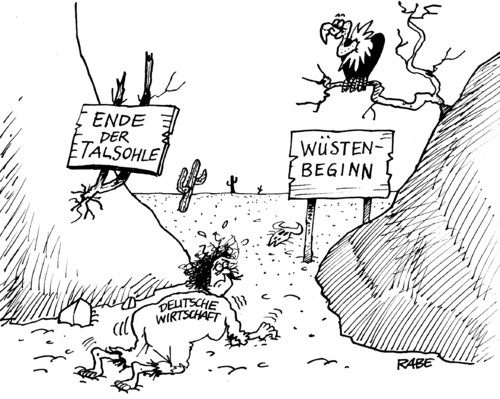 Cartoon: Talsohle (medium) by RABE tagged wirtschaft,deutschland,kanzlerin,merkel,cdu,wirtschaftsminister,rösler,fdp,konjunktur,aufschwung,konjunkturabschwung,bruttoinlandprodukt,statistik,bundesamt,wachstum,schrumpfung,bilanz,euro,eurokrise,schuldenkrise,börse,banken,tal,talsohle,wüste,geier,aasgeier,wüstensand,deutschland,wirtschaft,bilanz,wirtschaftsprognose,wirtschaftsminister,rösler,fdp,liberale,merkel