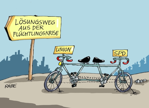 Cartoon: Tandem (medium) by RABE tagged eu,europa,brüssel,flüchtlingsgipfel,flüchtlingskrise,flüchtlingsstrom,balkanroute,rabe,ralf,böhme,cartoon,karikatur,pressezeichnung,farbcartoon,tagescartoon,merkel,gabriel,seehofer,union,cdu,csu,spd,flüchtlingsunterbringung,transitzonen,tandem,fahrrad,sattel,richtung,eu,europa,brüssel,flüchtlingsgipfel,flüchtlingskrise,flüchtlingsstrom,balkanroute,rabe,ralf,böhme,cartoon,karikatur,pressezeichnung,farbcartoon,tagescartoon,merkel,gabriel,seehofer,union,cdu,csu,spd,flüchtlingsunterbringung,transitzonen,tandem,fahrrad,sattel,richtung