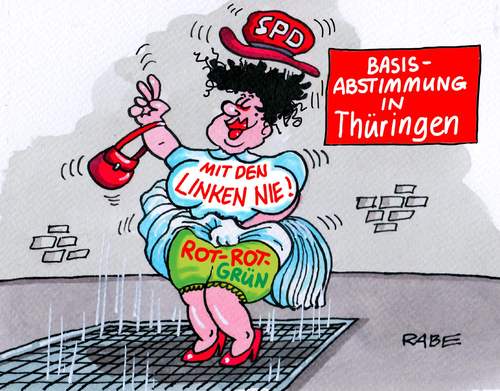 Cartoon: Tante SPDeee (medium) by RABE tagged thüringen,landtagswahl,sondierungsgespräche,basis,basisabstimmunglüftungsschacht,kleid,rabe,ralf,böhme,cartoon,karikatur,pressezeichnung,farbcartoon,tagescartoon,lieverknecht,ramelow,bausewein,linke,rot,rotrotgrün,cdu,lieberknecht,thüringen,landtagswahl,sondierungsgespräche,basis,basisabstimmunglüftungsschacht,kleid,rabe,ralf,böhme,cartoon,karikatur,pressezeichnung,farbcartoon,tagescartoon,lieverknecht,ramelow,bausewein,linke,rot,rotrotgrün,cdu,lieberknecht