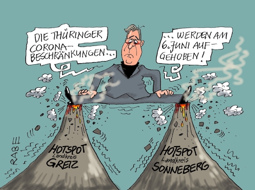 Cartoon: Tanz auf dem Vulkan (medium) by RABE tagged virus,corona,pandemie,coronakrise,rabe,ralf,böhme,cartoon,karikatur,pressezeichnung,farbcartoon,tagescartoon,viren,virenschutz,mundschutz,desinfektion,föderal,föderalismus,ländersache,lokerungen,hotspot,greiz,sonneberg,thüringen,ramelow,virus,corona,pandemie,coronakrise,rabe,ralf,böhme,cartoon,karikatur,pressezeichnung,farbcartoon,tagescartoon,viren,virenschutz,mundschutz,desinfektion,föderal,föderalismus,ländersache,lokerungen,hotspot,greiz,sonneberg,thüringen,ramelow