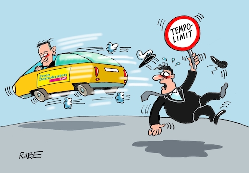 Cartoon: Tempolimit (medium) by RABE tagged volker,wissing,fdp,verkehrsminister,rabe,ralf,böhme,cartoon,tagescartoon,tempolimit,geschwindigkeitsbegrenzung,autobahnen,volker,wissing,fdp,verkehrsminister,rabe,ralf,böhme,cartoon,tagescartoon,tempolimit,geschwindigkeitsbegrenzung,autobahnen