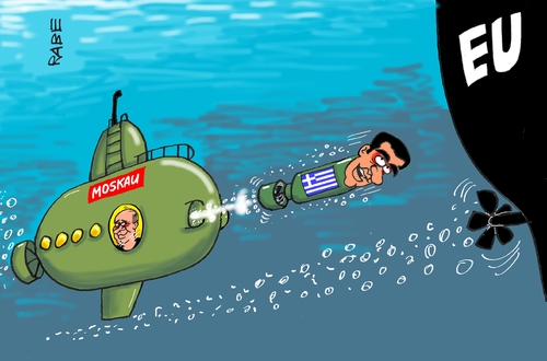 Cartoon: Torpedo (medium) by RABE tagged putin,tsipras,russland,moskau,griechenland,athen,staatsbesuch,euro,kreditrückzahlung,hilfspaket,reformpaket,eurozone,brüssel,rabe,ralf,böhme,cartoon,karikatur,pressezeichnung,farbcartoon,tagescartoon,unterseeboot,tauchboot,torpedo,tiefsee,meer,putin,tsipras,russland,moskau,griechenland,athen,staatsbesuch,euro,kreditrückzahlung,hilfspaket,reformpaket,eurozone,brüssel,rabe,ralf,böhme,cartoon,karikatur,pressezeichnung,farbcartoon,tagescartoon,unterseeboot,tauchboot,torpedo,tiefsee,meer