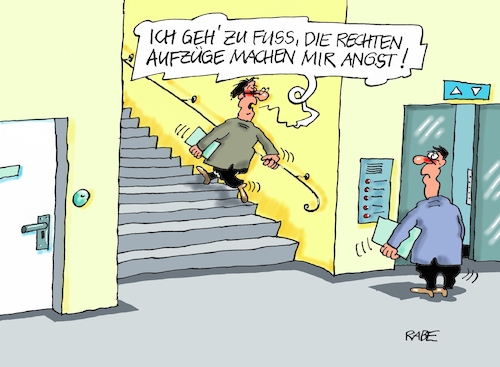 Cartoon: Treppenwitz (medium) by RABE tagged rechte,neonazis,aufmärsche,rechtsradikal,protest,kinke,demo,rabe,ralf,böhme,cartoon,karikatur,pressezeichnung,farbcartoon,tagescartoon,treppe,treppenwitz,lift,aufzug,fahrstuhl,angst,aufmarsch,rechte,neonazis,aufmärsche,rechtsradikal,protest,kinke,demo,rabe,ralf,böhme,cartoon,karikatur,pressezeichnung,farbcartoon,tagescartoon,treppe,treppenwitz,lift,aufzug,fahrstuhl,angst,aufmarsch