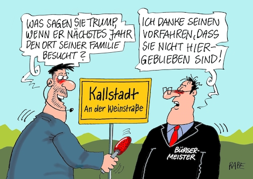 Cartoon: Trump kommt nach Deutschland (medium) by RABE tagged trump,london,queen,elisabeth,theresa,may,boris,johnson,festessen,brexit,the,sun,rabe,ralf,böhme,cartoon,karikatur,pressezeichnung,farbcartoon,tagescartoon,präsident,usa,syrien,truppenabzug,kallstadt,pfalz,deutschland,vorfahren,familie,auswanderer,bürgermeister,trump,london,queen,elisabeth,theresa,may,boris,johnson,festessen,brexit,the,sun,rabe,ralf,böhme,cartoon,karikatur,pressezeichnung,farbcartoon,tagescartoon,präsident,usa,syrien,truppenabzug,kallstadt,pfalz,deutschland,vorfahren,familie,auswanderer,bürgermeister