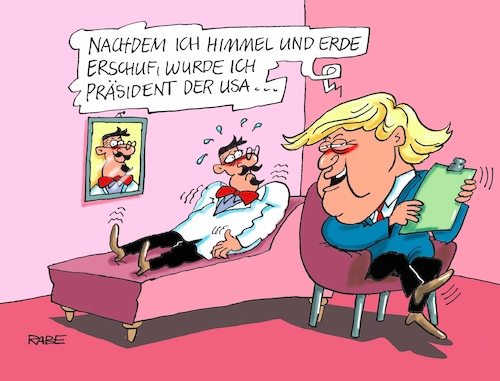 Cartoon: Trump Spieß umgedreht (medium) by RABE tagged trump,präsident,usa,rede,bild,times,strafzoll,autobauer,bmw,rabe,ralf,böhme,cartoon,karikatur,pressezeichnung,farbcartoon,tagescartoon,obama,amtseid,washington,vereidigung,schwur,donald,weißes,haus,psychiater,couch,trump,präsident,usa,rede,bild,times,strafzoll,autobauer,bmw,rabe,ralf,böhme,cartoon,karikatur,pressezeichnung,farbcartoon,tagescartoon,obama,amtseid,washington,vereidigung,schwur,donald,weißes,haus,psychiater,couch