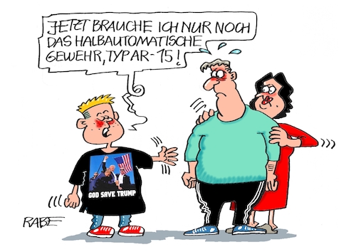 Cartoon: Trumpshirt (medium) by RABE tagged trump,biden,usa,vorwahlen,präsidentschaftswahl,rabe,ralf,böhme,cartoon,karikatur,pressezeichnung,farbcartoon,tagescartoon,hai,haifisch,floss,floß,nato,untergang,bedrohung,attentat,mordversuch,anschlag,sturmgewehr,ohr,wahlplakat,bildmotiv,shirt,eltern,kind,trump,biden,usa,vorwahlen,präsidentschaftswahl,rabe,ralf,böhme,cartoon,karikatur,pressezeichnung,farbcartoon,tagescartoon,hai,haifisch,floss,floß,nato,untergang,bedrohung,attentat,mordversuch,anschlag,sturmgewehr,ohr,wahlplakat,bildmotiv,shirt,eltern,kind