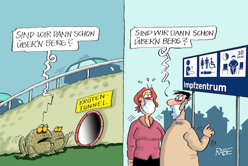 Cartoon: Tunnelblick (medium) by RABE tagged corona,bundländerkonferenz,merkel,kanzleramt,lockerungen,stufenplan,öffnungen,lockdown,shutdown,baumärkte,impfdosen,rki,fallzahlen,inzidenzwert,kröten,krötenwanderung,krötentunnel,laichplätze,straße,autobahn,gefahr,corona,bundländerkonferenz,merkel,kanzleramt,lockerungen,stufenplan,öffnungen,lockdown,shutdown,baumärkte,impfdosen,rki,fallzahlen,inzidenzwert,kröten,krötenwanderung,krötentunnel,laichplätze,straße,autobahn,gefahr