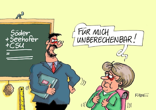 Cartoon: Unberechbares (medium) by RABE tagged seehofer,csu,wahldebakel,bayern,rücktritt,rabe,ralf,böhme,münchen,sprengstoff,wahlergebnisse,söder,wahlurne,schwesterpartei,sondierungsgespräche,union,merkel,jamaika,obergrenze,marcus,kanzlerin,schule,lehrer,schultafel,mathe,berechnung,rechenaufgabe,lösung,unberechenbar,ärger,seehofer,csu,wahldebakel,bayern,rücktritt,rabe,ralf,böhme,münchen,sprengstoff,wahlergebnisse,söder,wahlurne,schwesterpartei,sondierungsgespräche,union,merkel,jamaika,obergrenze,marcus,kanzlerin,schule,lehrer,schultafel,mathe,berechnung,rechenaufgabe,lösung,unberechenbar,ärger