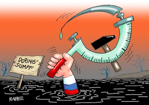 Cartoon: Unsichelheit (medium) by RABE tagged russland,putin,moskau,kremlchef,alkohol,wodka,rabe,ralf,böhme,cartoon,karikatur,pressezeichnung,farbcartoon,tagescartoon,doping,antidopingkommission,sperre,olympia,mannschaften,sumpf,dopingsumpf,hammer,sichel,spritze,kanüle,russland,putin,moskau,kremlchef,alkohol,wodka,rabe,ralf,böhme,cartoon,karikatur,pressezeichnung,farbcartoon,tagescartoon,doping,antidopingkommission,sperre,olympia,mannschaften,sumpf,dopingsumpf,hammer,sichel,spritze,kanüle