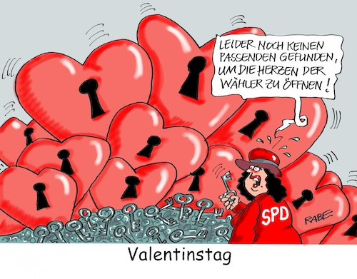 Cartoon: Valentinsherzen (medium) by RABE tagged nahles,spd,sozialdemokraten,groko,umfragetief,scholz,rabe,ralf,böhme,cartoon,karikatur,pressezeichnung,farbcartoon,tagescartoon,ruine,koalition,koalitionsvetrag,bruch,drahtseil,union,cdu,prügelknaben,valentin,valentinstag,liebe,herzen,schlüssel,schlüsselloch,wählerherzen,blumem,geschenke,wahlkampf,sozialstaat,grundrente,bürgergeld,nahles,spd,sozialdemokraten,groko,umfragetief,scholz,rabe,ralf,böhme,cartoon,karikatur,pressezeichnung,farbcartoon,tagescartoon,ruine,koalition,koalitionsvetrag,bruch,drahtseil,union,cdu,prügelknaben,valentin,valentinstag,liebe,herzen,schlüssel,schlüsselloch,wählerherzen,blumem,geschenke,wahlkampf,sozialstaat,grundrente,bürgergeld