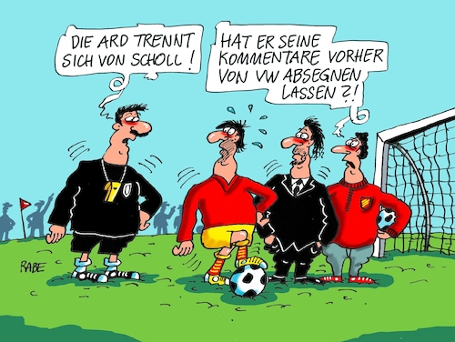 Cartoon: Ver Scholl en (medium) by RABE tagged ard,scholl,fußball,fußballspiele,fußballexperte,kommentator,fußbalübertragung,rabe,ralf,böhme,cartoon,karikatur,pressezeichnung,farbcartoon,tageskarikatur,expertenrunde,kündigung,talkrunde,ard,scholl,fußball,fußballspiele,fußballexperte,kommentator,fußbalübertragung,rabe,ralf,böhme,cartoon,karikatur,pressezeichnung,farbcartoon,tageskarikatur,expertenrunde,kündigung,talkrunde