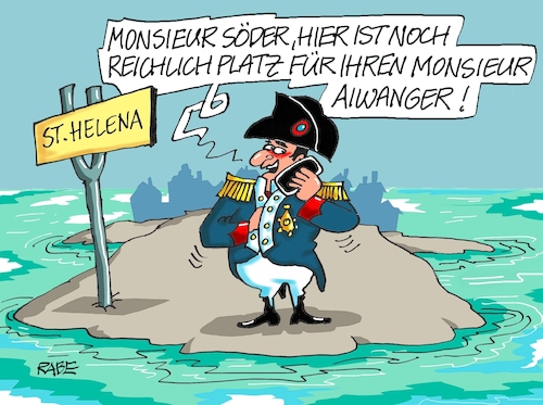 Cartoon: Verbannungsgedanken (medium) by RABE tagged bayern,söder,ministerpräsident,csu,münchen,landtagswahl,rabe,ralf,böhme,cartoon,karikatur,pressezeichnung,farbcartoon,tagescartoon,kanzler,kanzlerkandidat,kanzlerkandidatur,kanzleramt,verzicht,absage,wahlkampf,hubert,aiwanger,freie,wähler,schulranzen,flugblatt,flugblattaffäre,verbannung,insel,inselwitz,sankt,helena,elba,napoleo,hitler,hitlergrußn,bayern,söder,ministerpräsident,csu,münchen,landtagswahl,rabe,ralf,böhme,cartoon,karikatur,pressezeichnung,farbcartoon,tagescartoon,kanzler,kanzlerkandidat,kanzlerkandidatur,kanzleramt,verzicht,absage,wahlkampf,hubert,aiwanger,freie,wähler,schulranzen,flugblatt,flugblattaffäre,verbannung,insel,inselwitz,sankt,helena,elba,napoleo,hitler,hitlergrußn