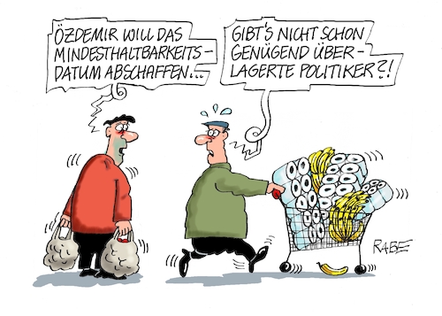 Cartoon: Verbraucherschutz (medium) by RABE tagged krise,krisenzeiten,klimakrise,ukrainekrieg,inflation,rückzug,rabe,ralf,böhme,cartoon,karikatur,pressezeichnung,farbcartoon,tagescartoon,kunde,verbraucher,verbraucherschutz,özdemir,grüne,überlagerung,ablaufdatum,mindesthaltbarkeit,mindesthaltbarkeitsdatum,ablauffrist,überalterung,politiker,abgeordnete,krise,krisenzeiten,klimakrise,ukrainekrieg,inflation,rückzug,rabe,ralf,böhme,cartoon,karikatur,pressezeichnung,farbcartoon,tagescartoon,kunde,verbraucher,verbraucherschutz,özdemir,grüne,überlagerung,ablaufdatum,mindesthaltbarkeit,mindesthaltbarkeitsdatum,ablauffrist,überalterung,politiker,abgeordnete