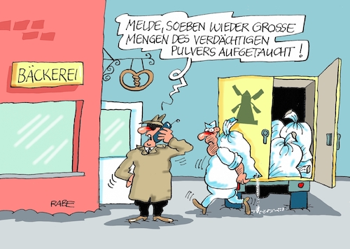 Cartoon: Verdächtiges (medium) by RABE tagged weiß,plver,anschlag,behörden,brif,substanz,untersuchung,alarm,rabe,ralf,böhme,cartoon,karikatur,pressezeichnung,farbcartoon,tagescartoon,terroranschlag,gift,bäckerei,mehl,windmühle,bäcker,geheimdienst,agenten,weiß,plver,anschlag,behörden,brif,substanz,untersuchung,alarm,rabe,ralf,böhme,cartoon,karikatur,pressezeichnung,farbcartoon,tagescartoon,terroranschlag,gift,bäckerei,mehl,windmühle,bäcker,geheimdienst,agenten